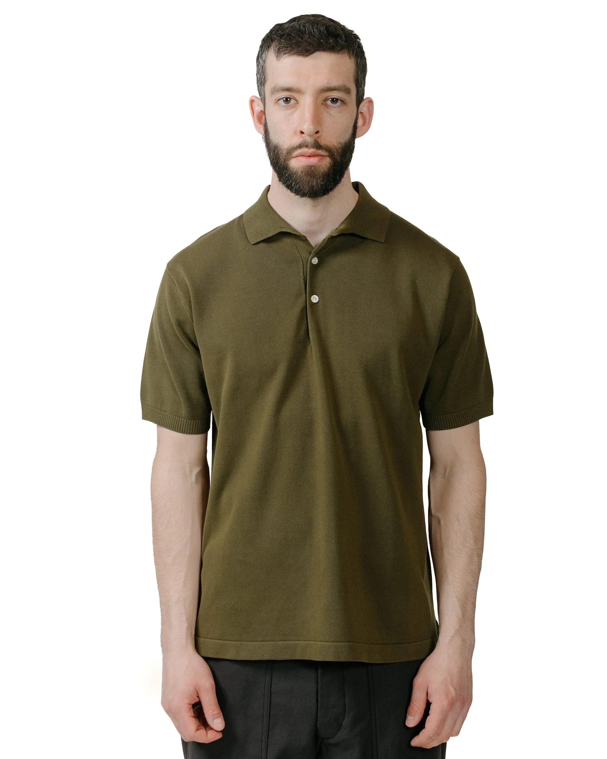 Beams Plus Knit Polo Solid 12G Green