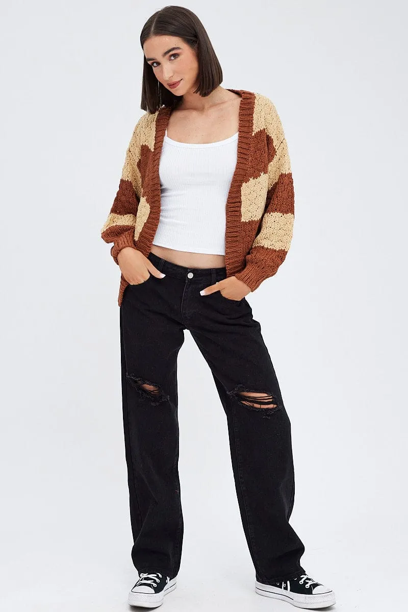 Beige Stripe Oversized Crop Cardigan