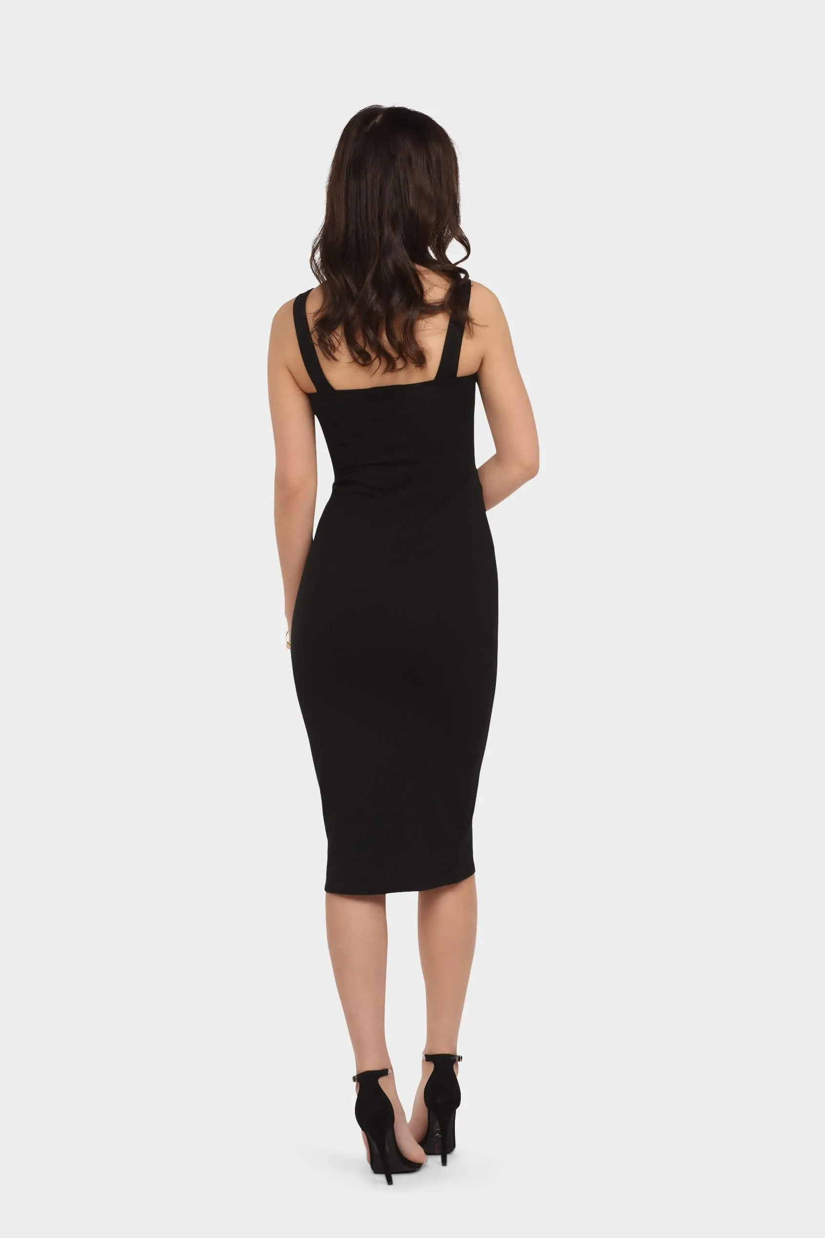 Black Square Neck Midi Dress