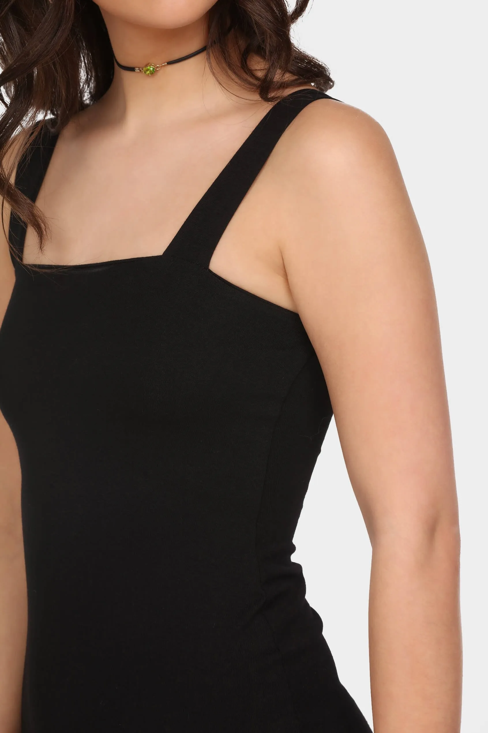 Black Square Neck Midi Dress