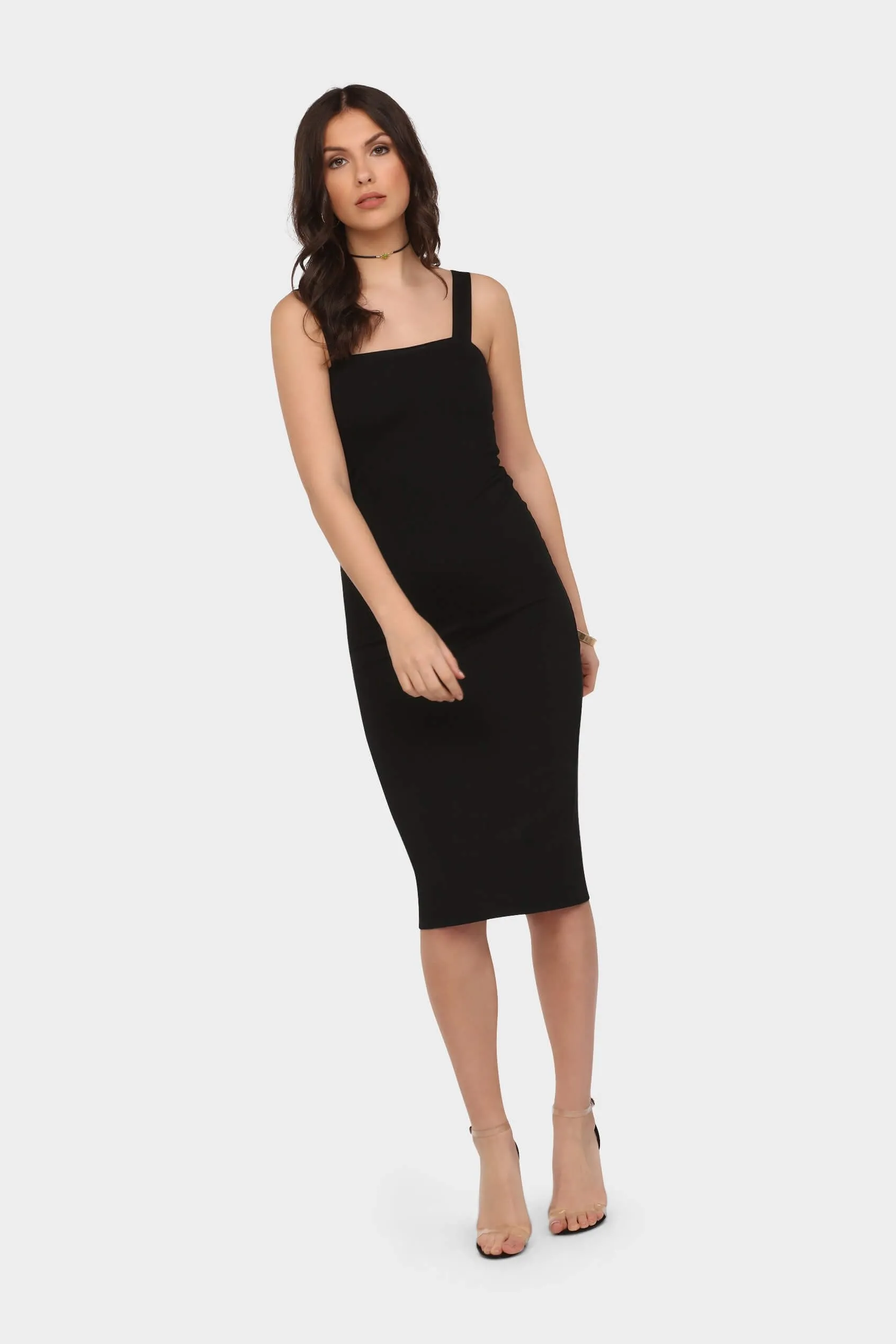 Black Square Neck Midi Dress