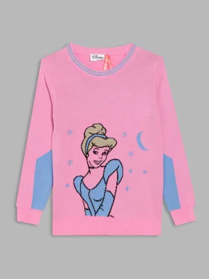 Blue Giraffe Girls Pink Printed Round Neck Full Sleeves Pullover Style Sweater