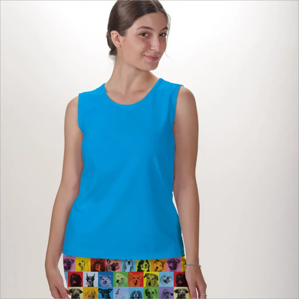 BLUE SLEEVELESS CREW NECK TOP