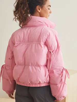 Bow Sleeve Puffer Jacket | Warm Pink