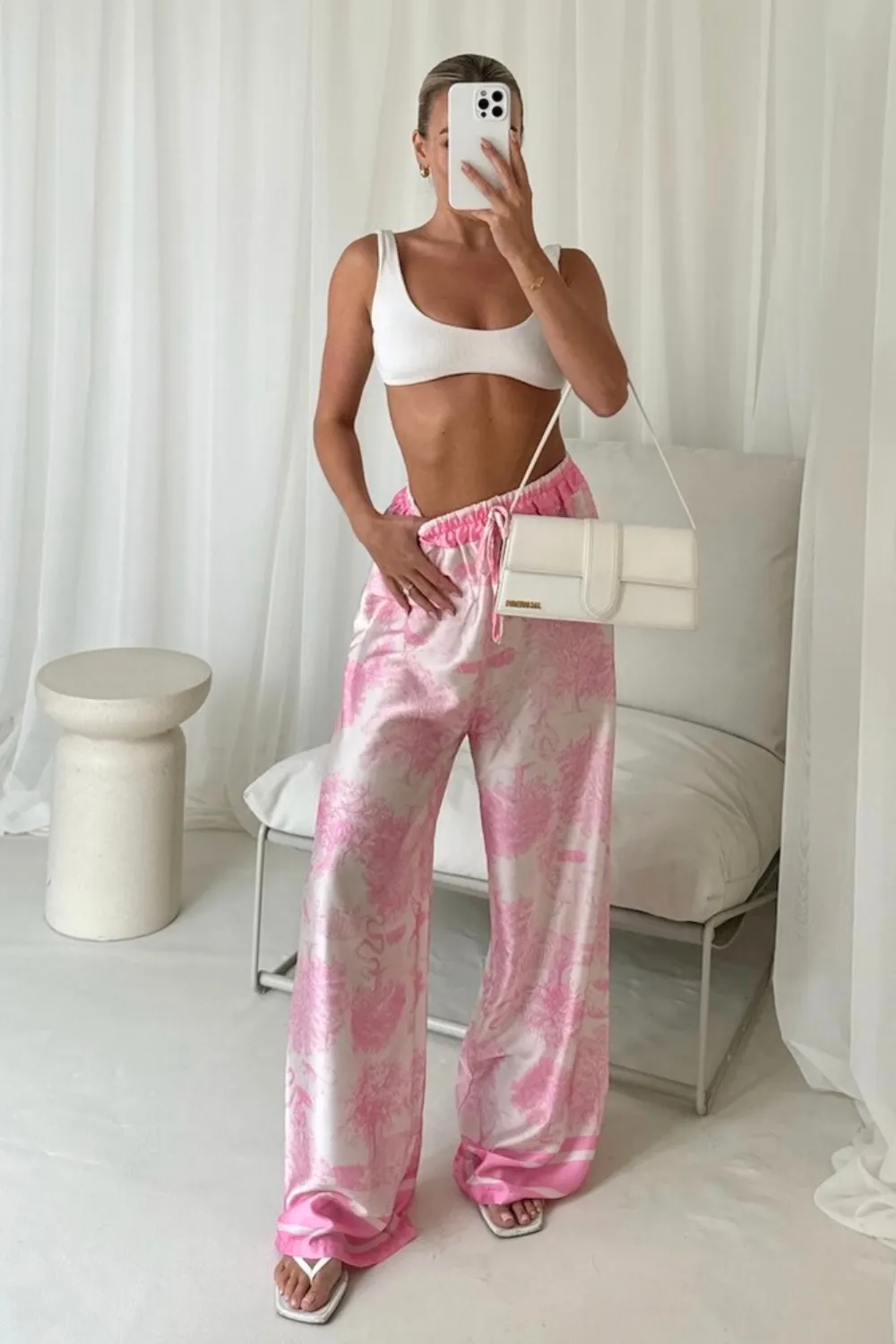 Daniella pink jungle satin trousers