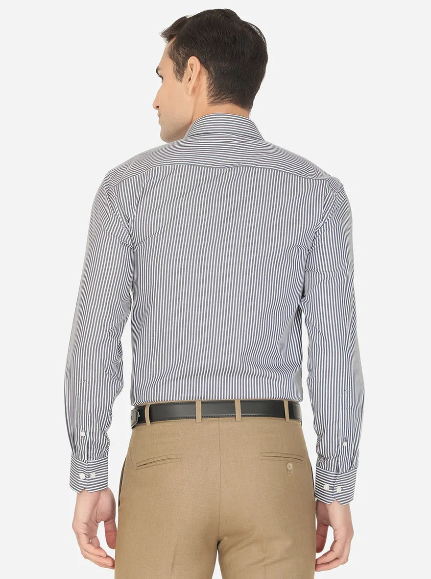 Dusty Blue Striped Regular Fit Formal Shirt | JadeBlue