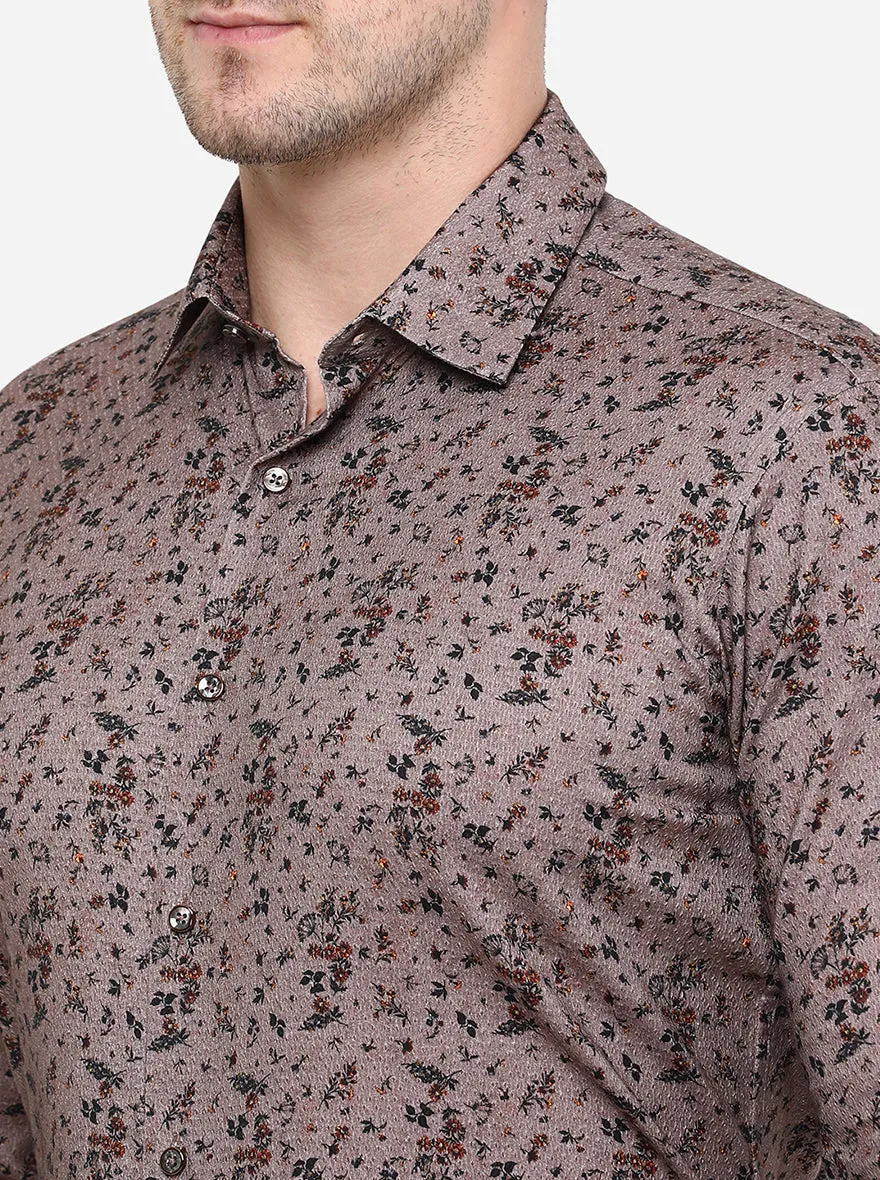 Dusty Brown Printed Slim Fit Party Wear Shirt | JB Studio