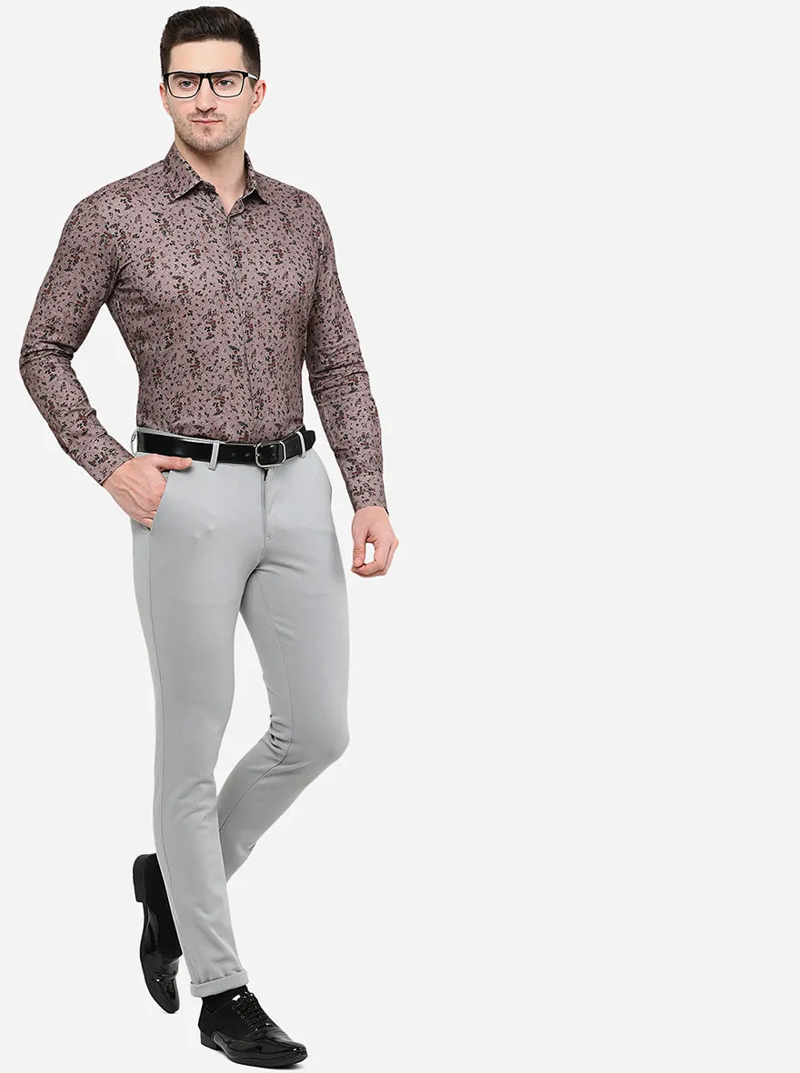 Dusty Brown Printed Slim Fit Party Wear Shirt | JB Studio