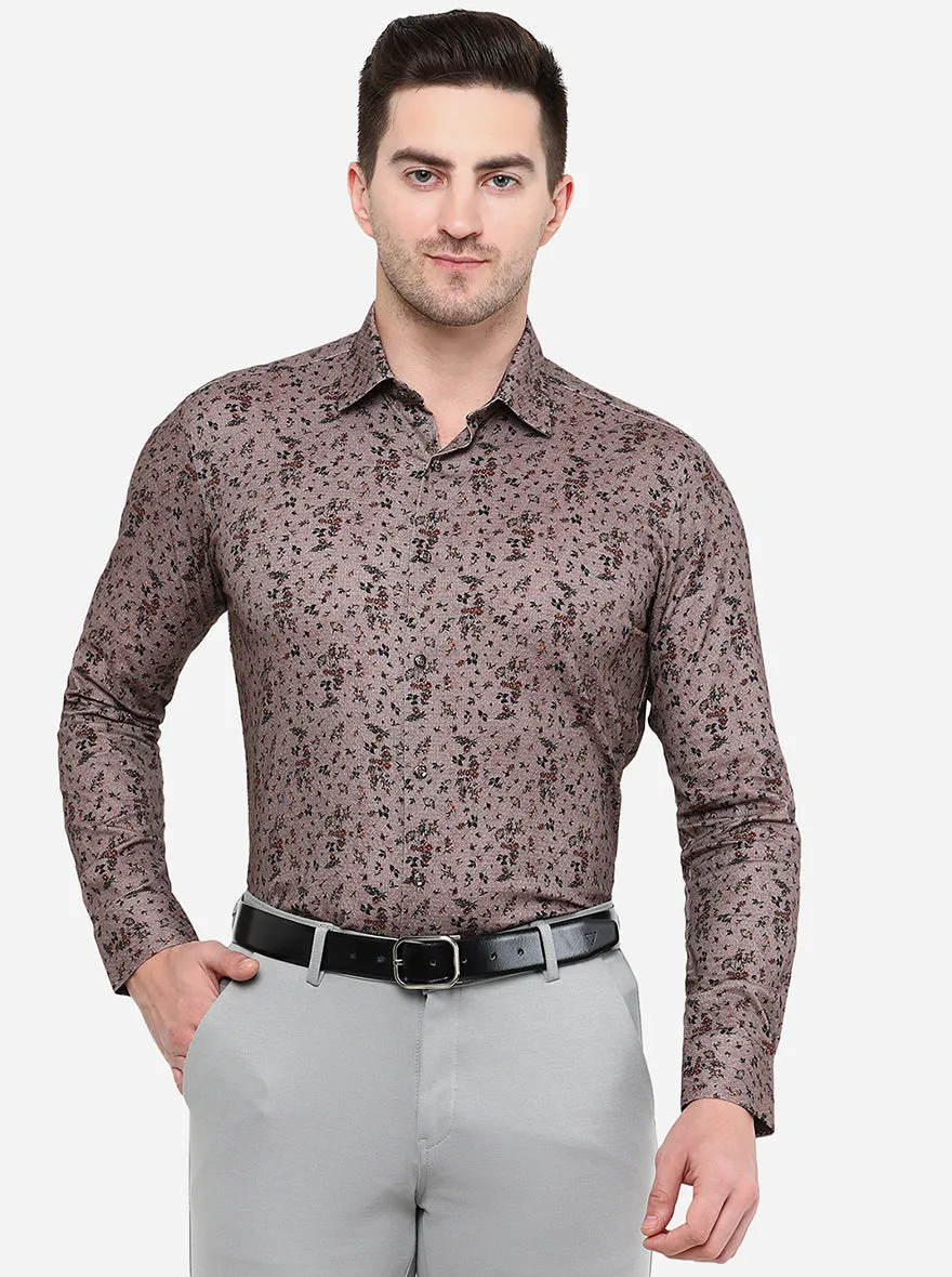 Dusty Brown Printed Slim Fit Party Wear Shirt | JB Studio