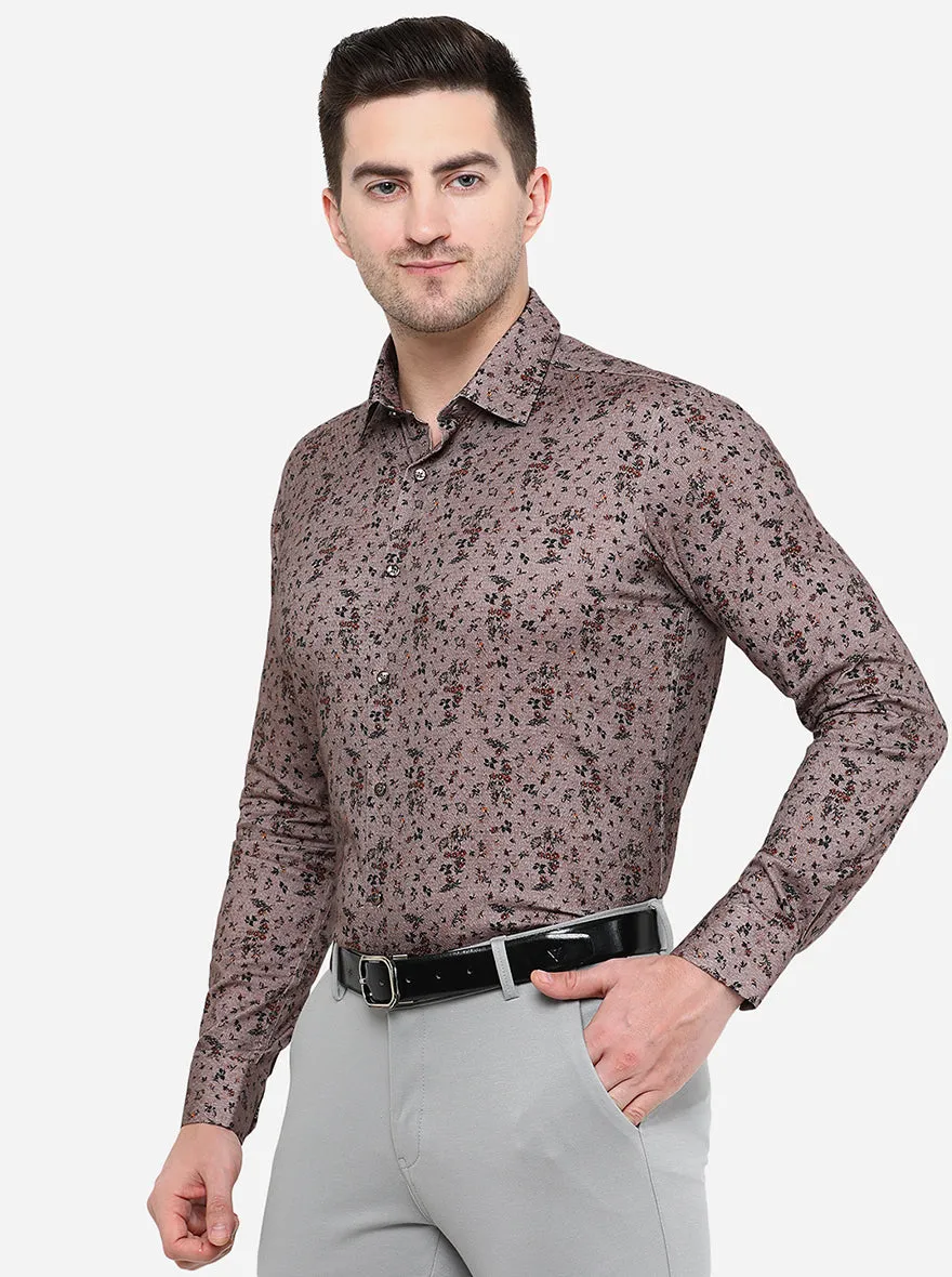 Dusty Brown Printed Slim Fit Party Wear Shirt | JB Studio