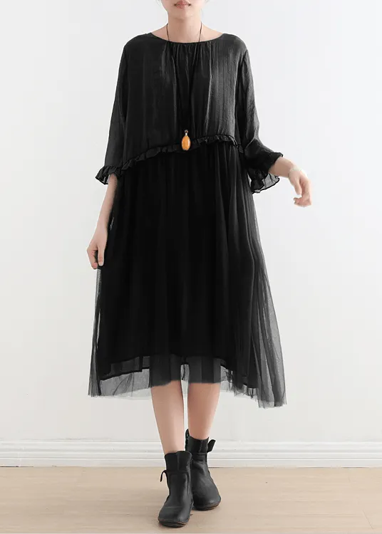 Elegant Black Tull Maxi dresses patchwork chiffon Summer Dresses-Limited Stock