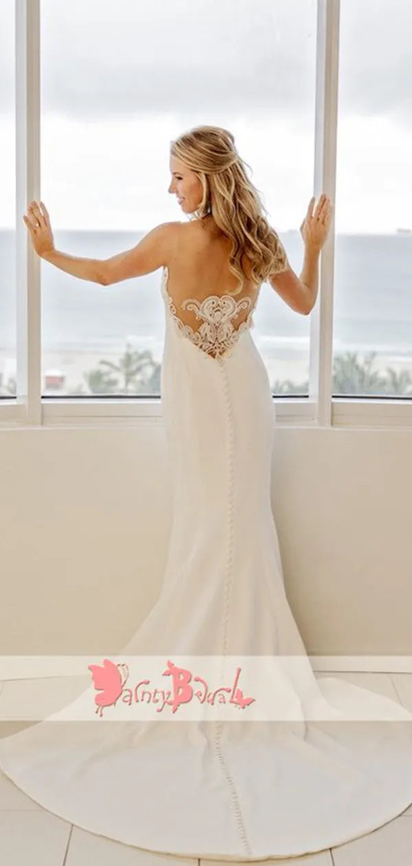 Elegant Mermaid See Through Tulle With Beads Rhinestone Back Wedding Dresses,DB0147