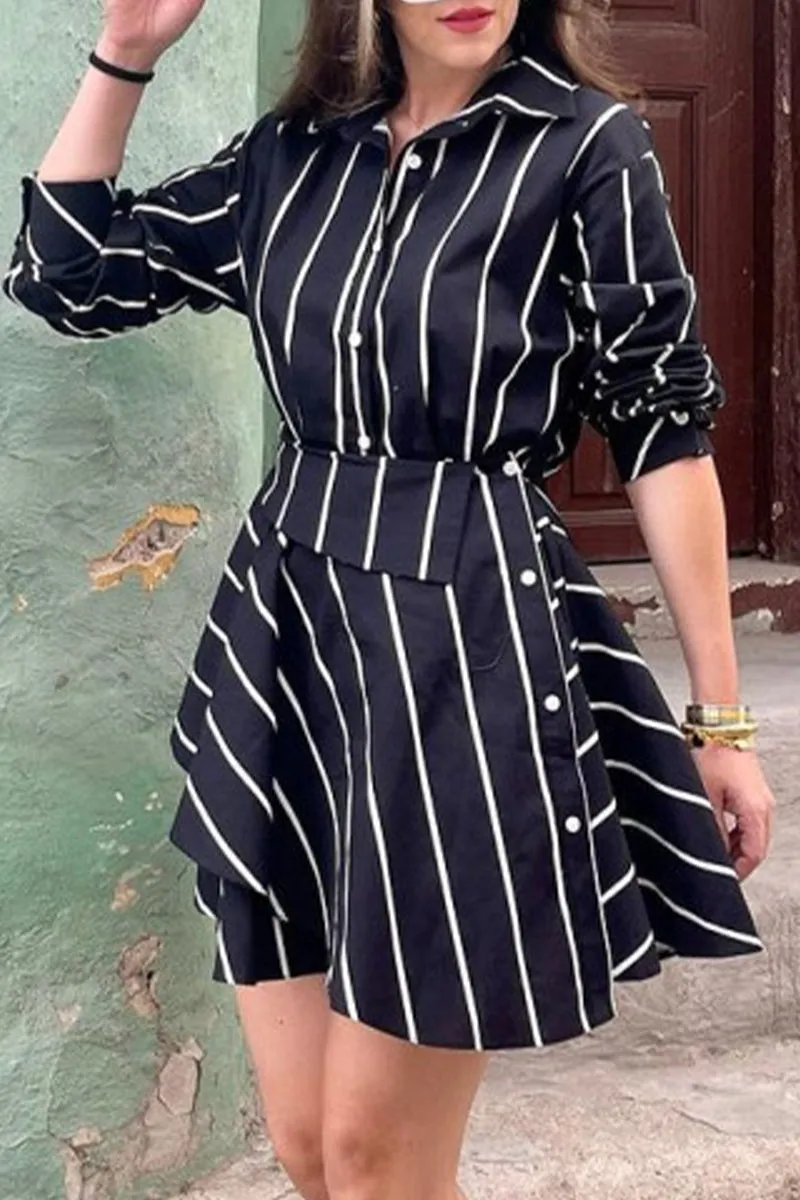 Elegant Striped Make Old Shirt Collar A Line Dresses