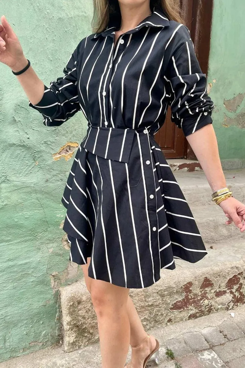 Elegant Striped Make Old Shirt Collar A Line Dresses