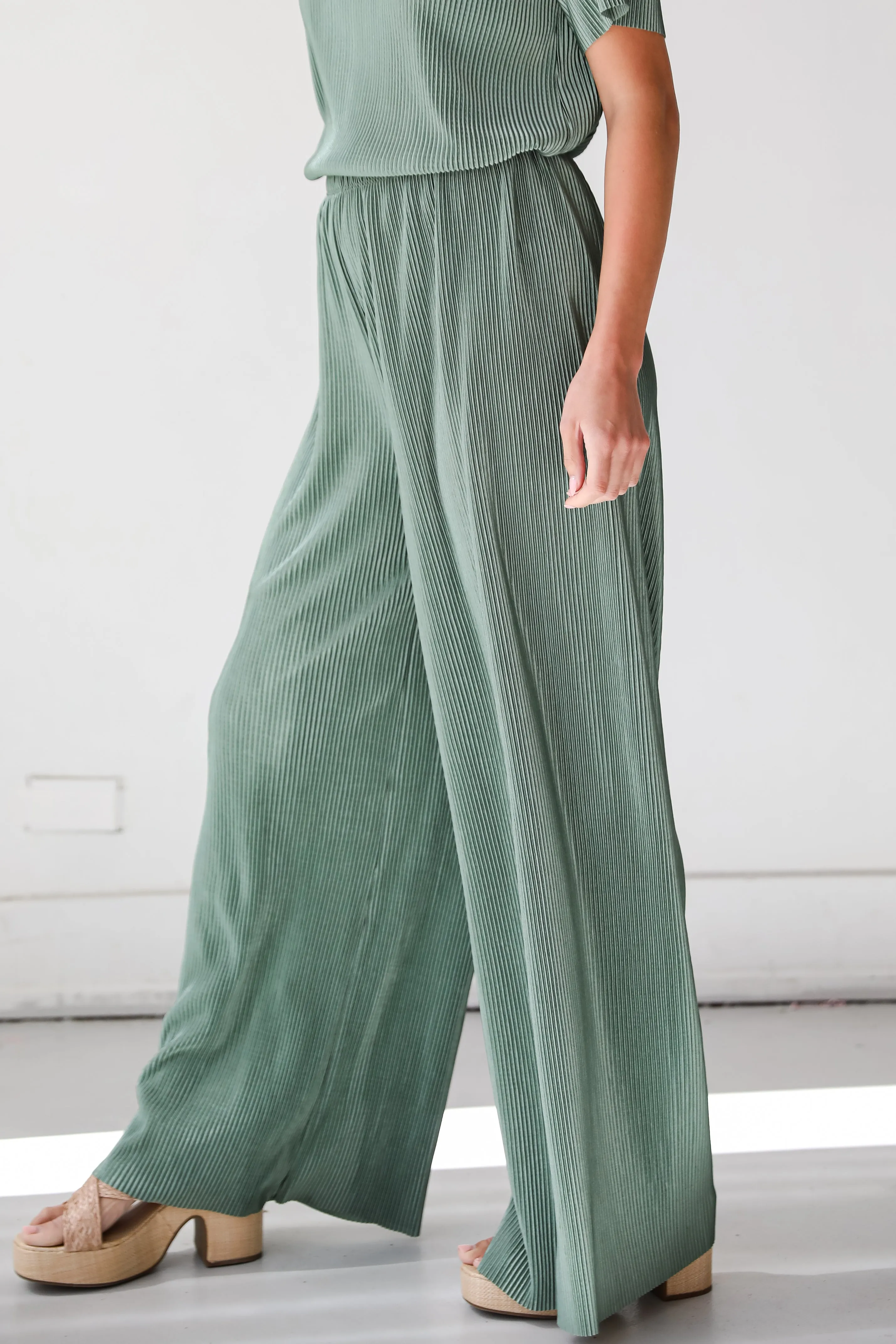 FINAL SALE - Lovely Perspective Sage Plisse Pants