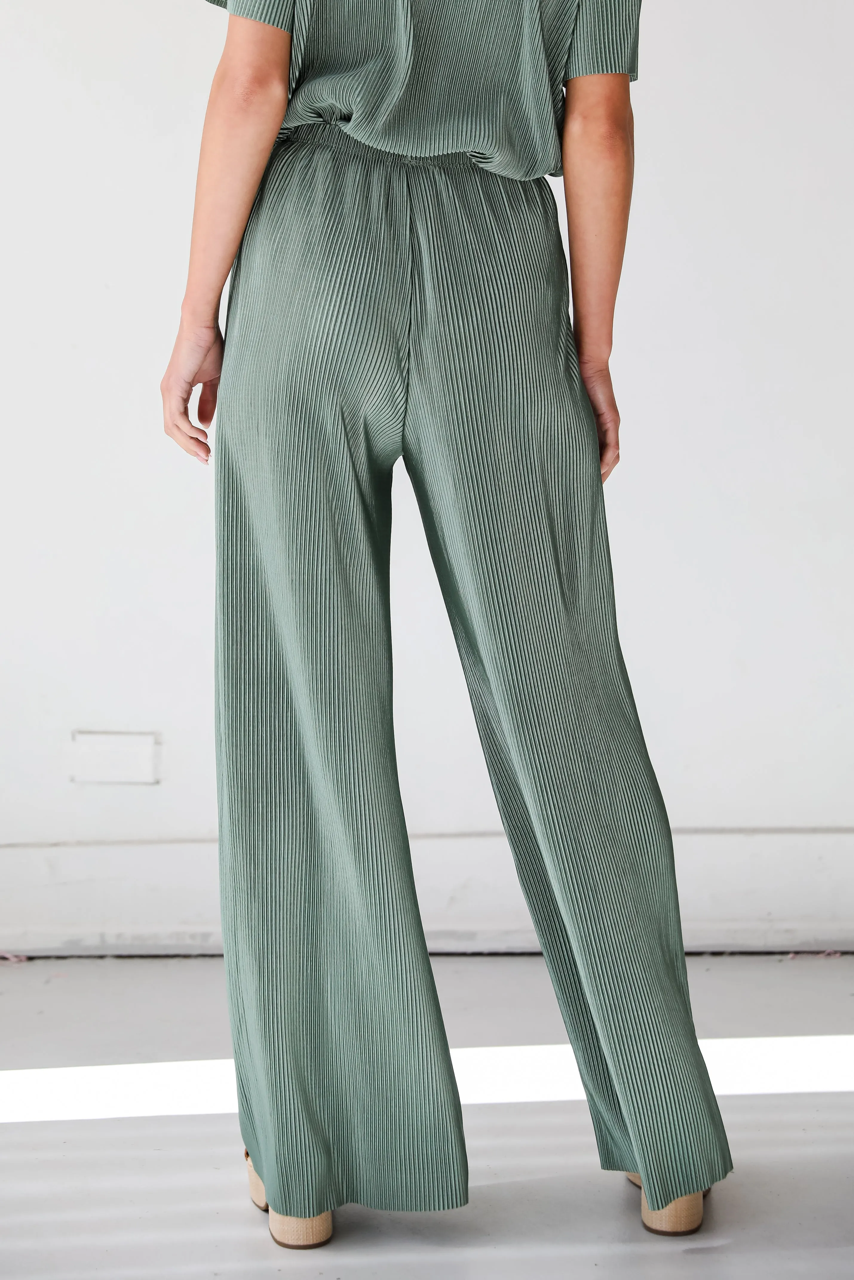 FINAL SALE - Lovely Perspective Sage Plisse Pants