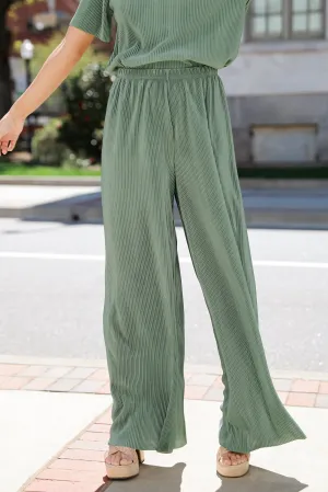 FINAL SALE - Lovely Perspective Sage Plisse Pants