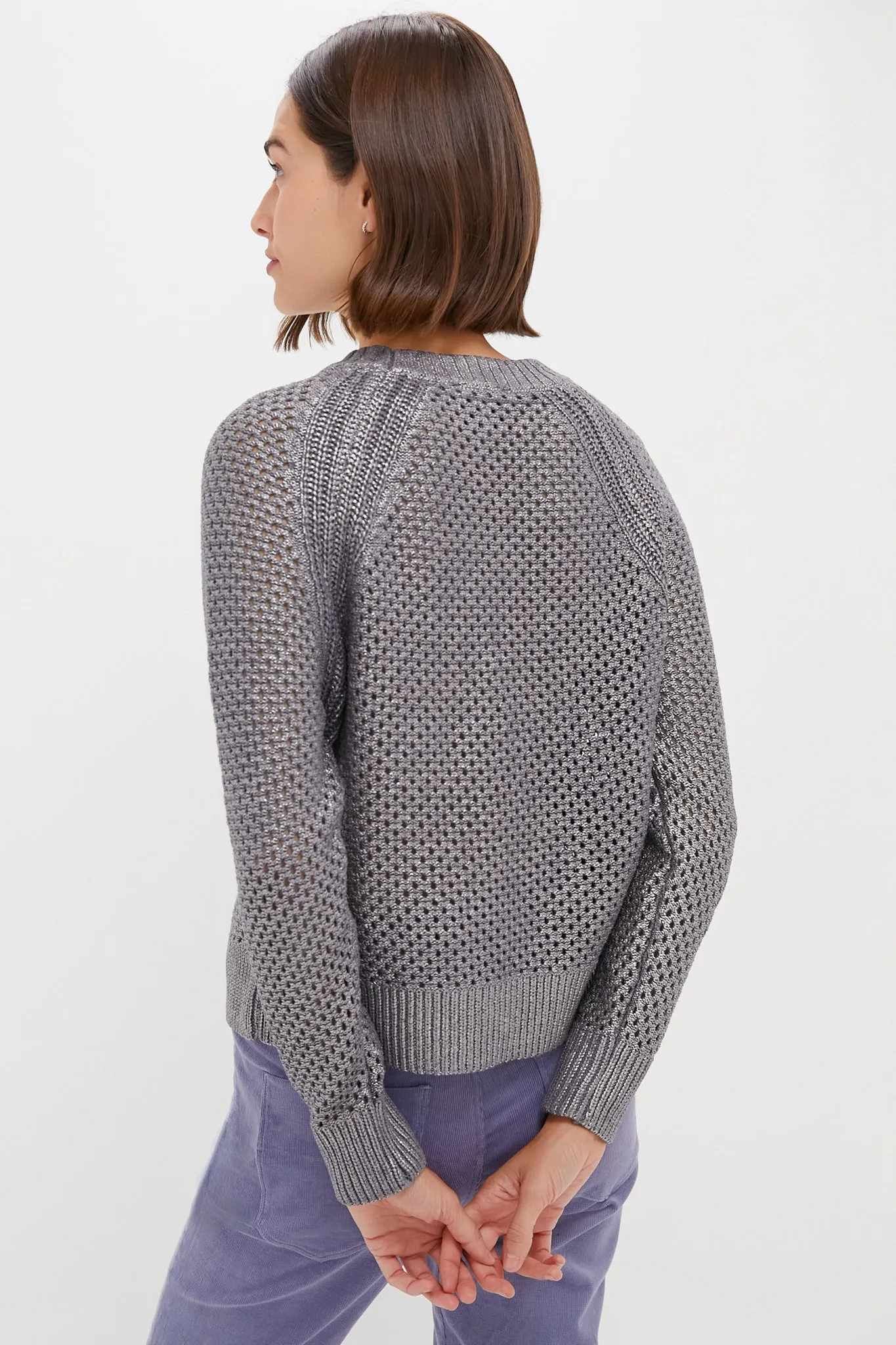 Gunmetal Crochet Aspen Crewneck Sweater