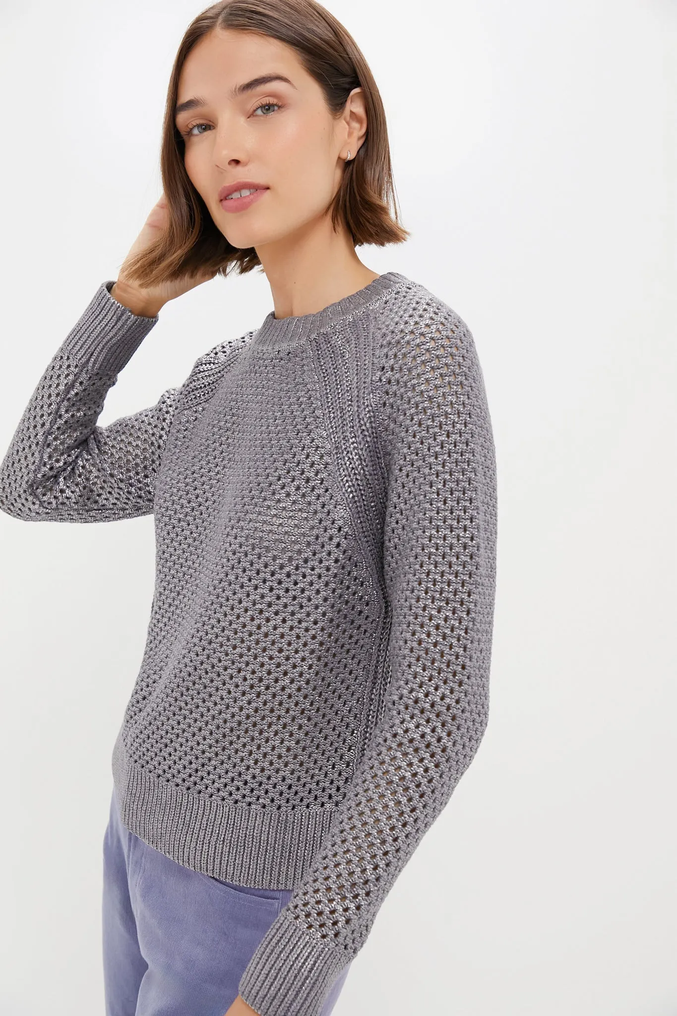 Gunmetal Crochet Aspen Crewneck Sweater