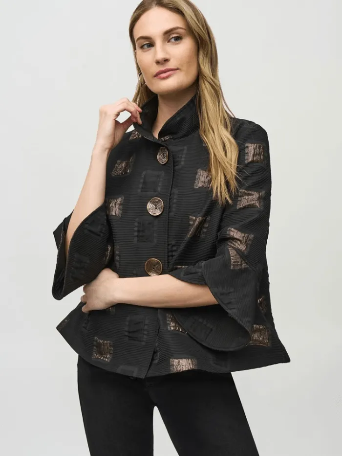 Joseph Ribkoff Geometric Lurex Jacquard Trapeze Jacket 244205 Col 275