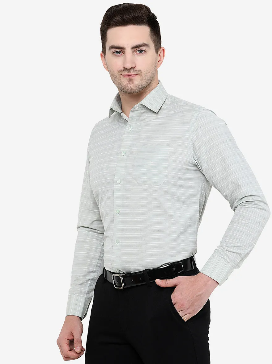 Light Green Striped Slim Fit Formal Shirt | Greenfibre