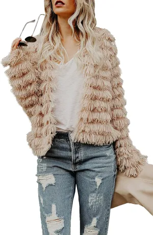 Lovaru Womens Coat Long Sleeve Open Front Parka Shaggy Faux Fur Coat Jacket Parka