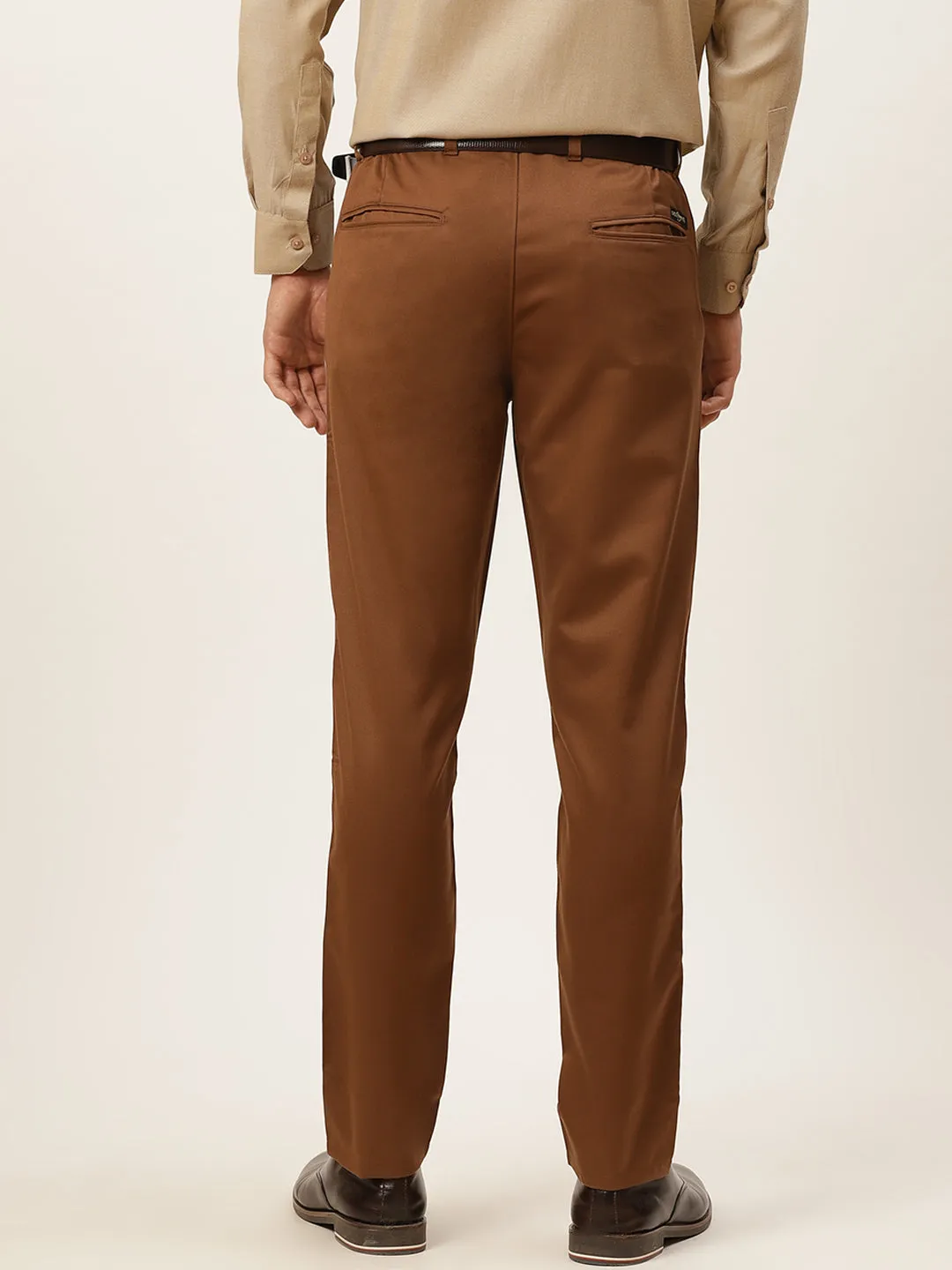 Men's Cotton Blend Dark Brown Solid Formal Trousers - Sojanya