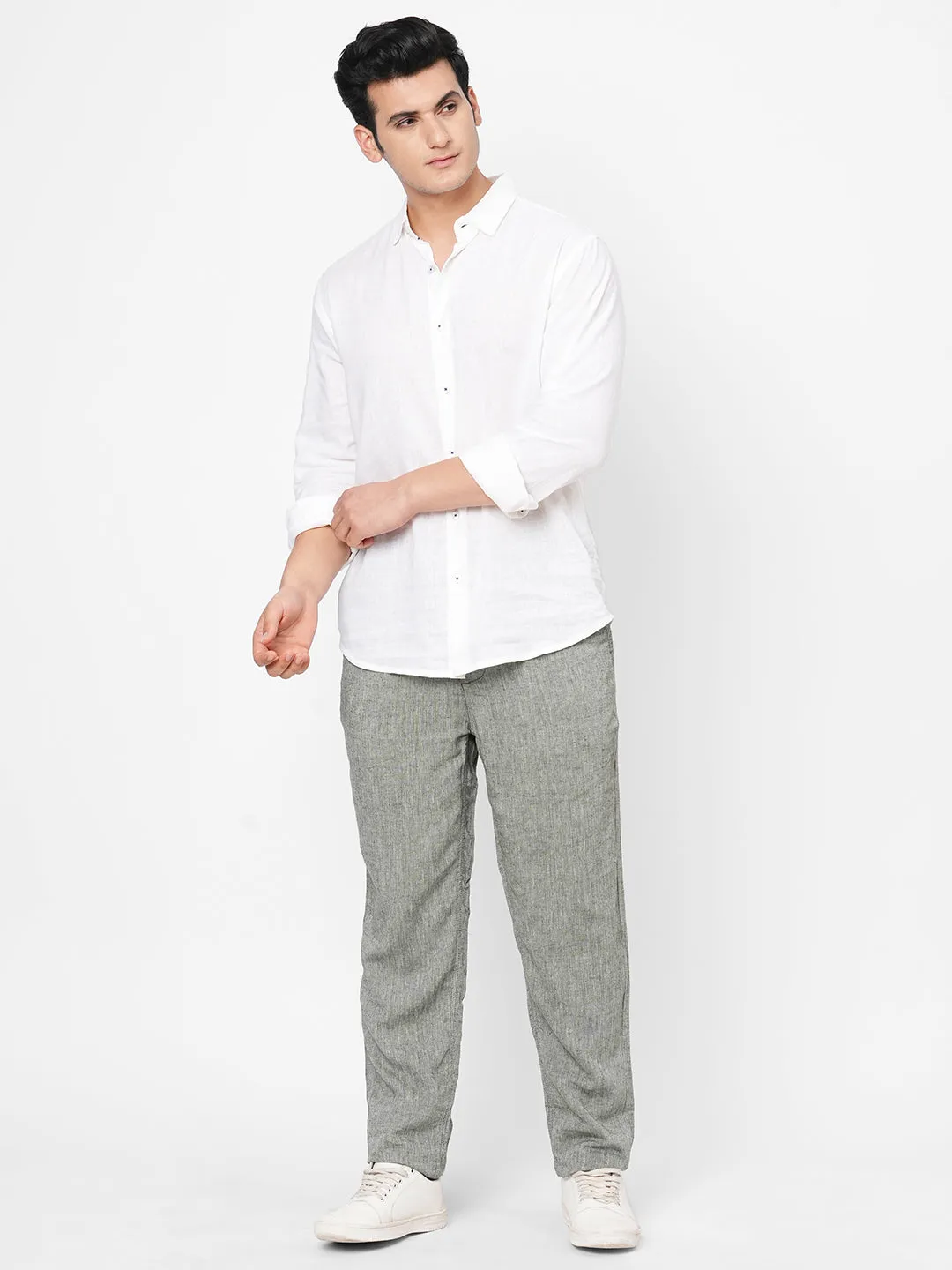 Men's Green Linen Viscose Regular Fit Pant