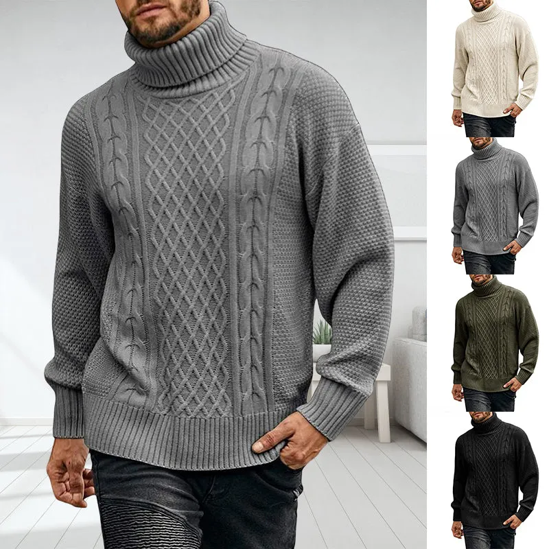 Men's Solid Long-sleeved Knit Turtleneck Sweater