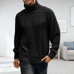 Men's Solid Long-sleeved Knit Turtleneck Sweater