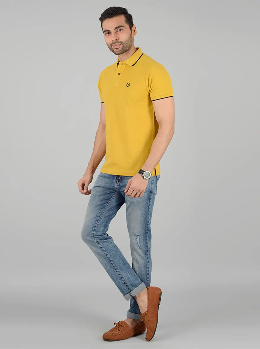 Mustard Yellow Solid Slim Fit Polo T-Shirt | Greenfibre