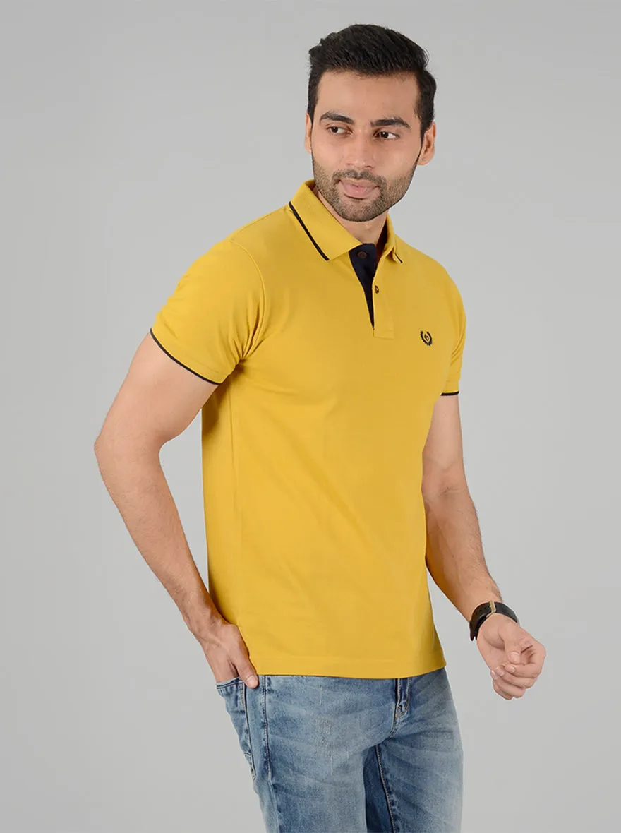 Mustard Yellow Solid Slim Fit Polo T-Shirt | Greenfibre