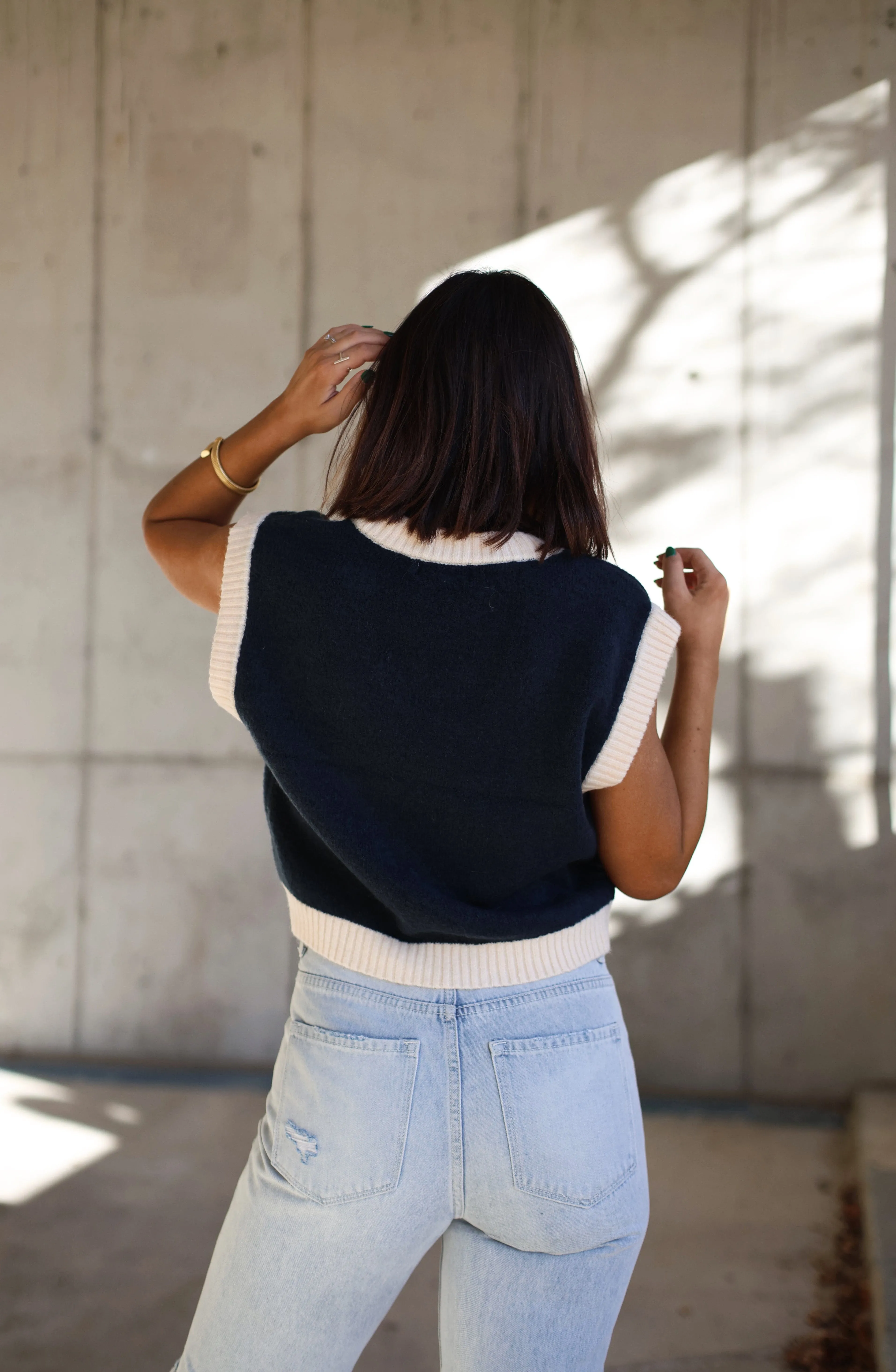 Navy Trim Sweater Vest