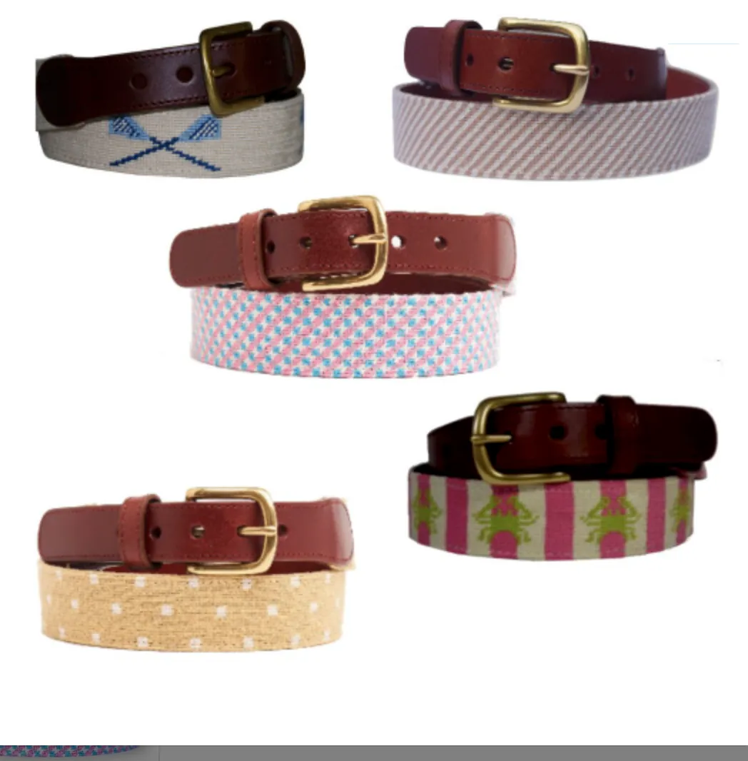 Needlepoint Belt- Herringbone in Pink and Blue Design for Young Adults