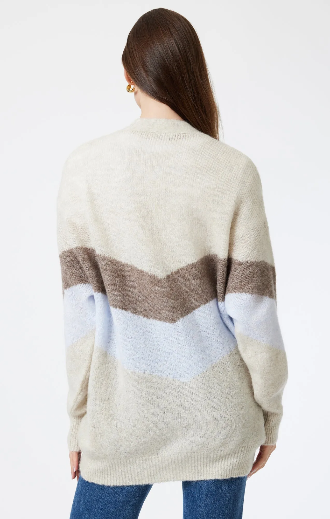 OVERSIZED CARDIGAN IN TAUPE GREY STRIPE