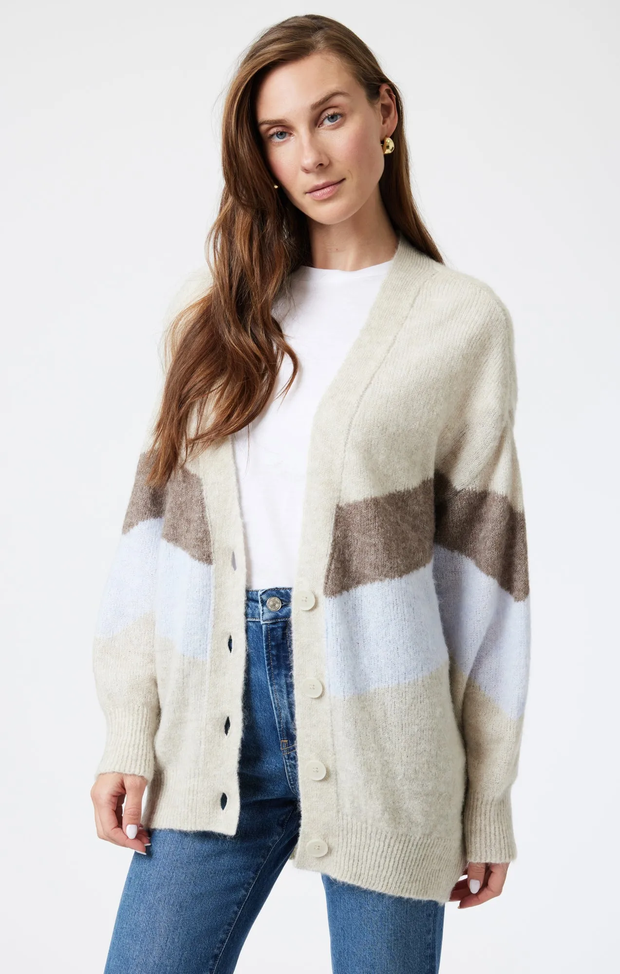 OVERSIZED CARDIGAN IN TAUPE GREY STRIPE