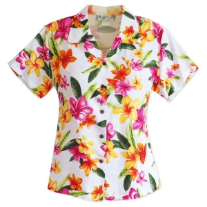 Rain White Lady's Hawaiian Rayon Blouse