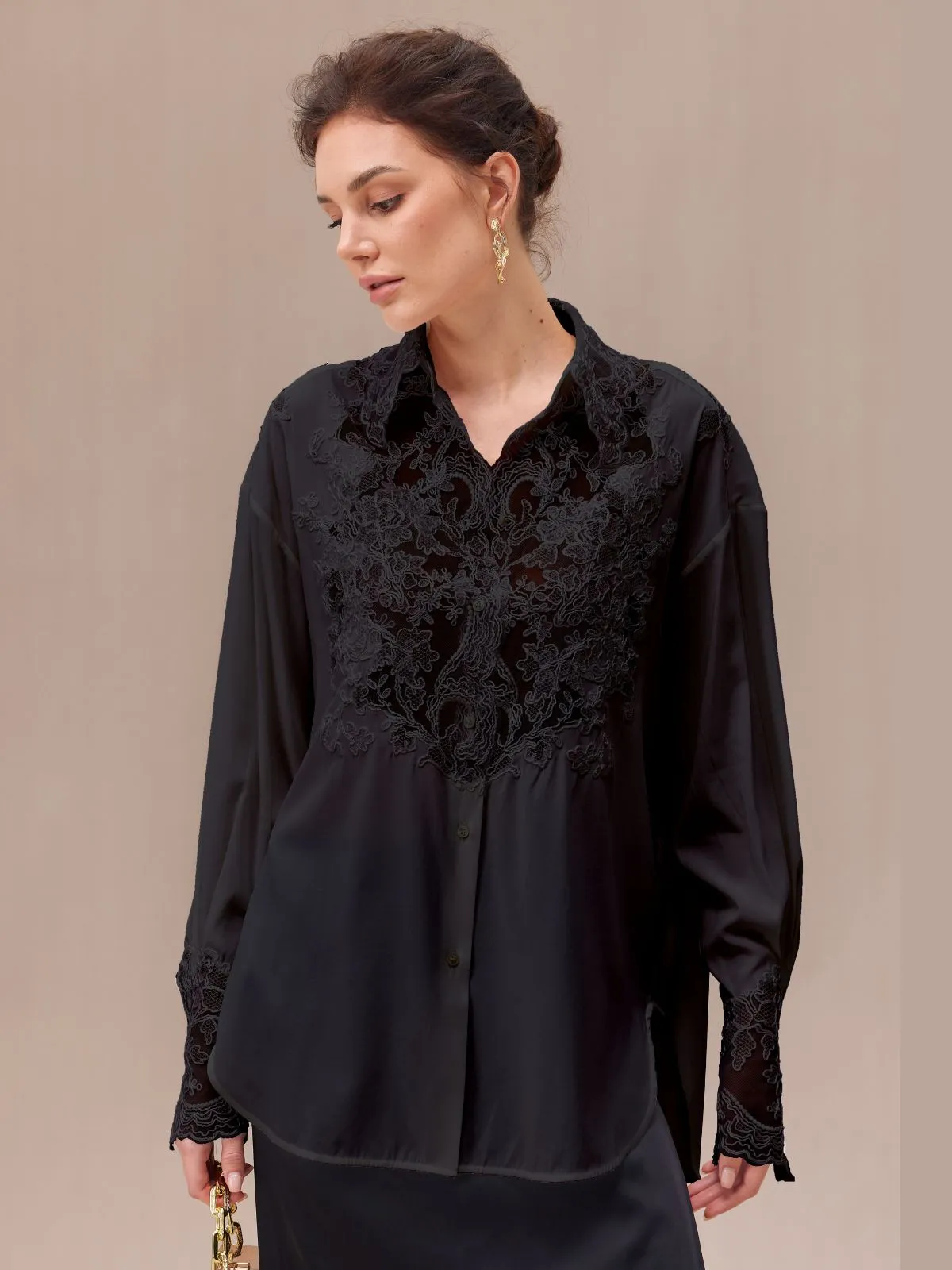 Rope Lace Embroidered Premium Silk Blouse