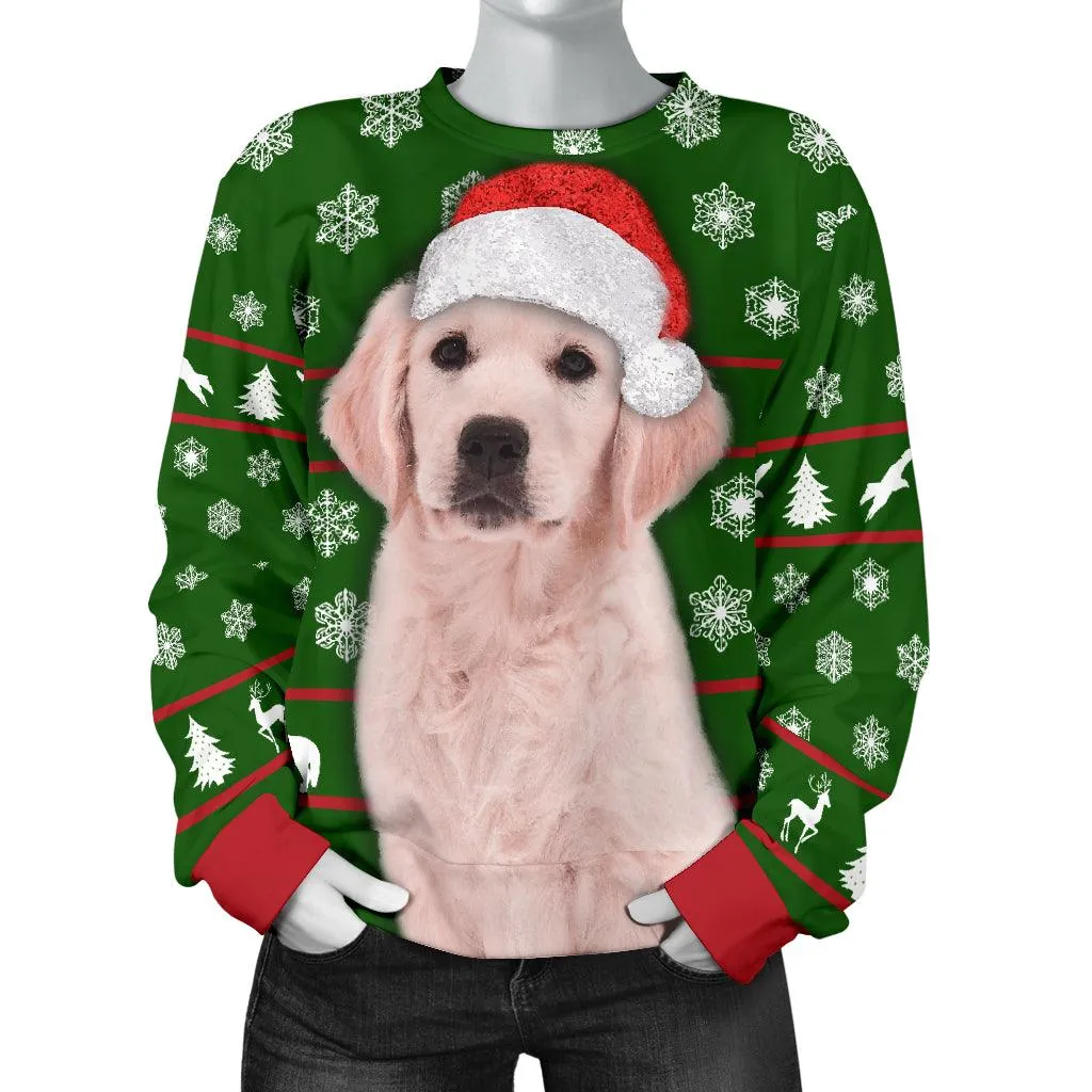 Santa Golden Retriever Womens Christmas Sweater