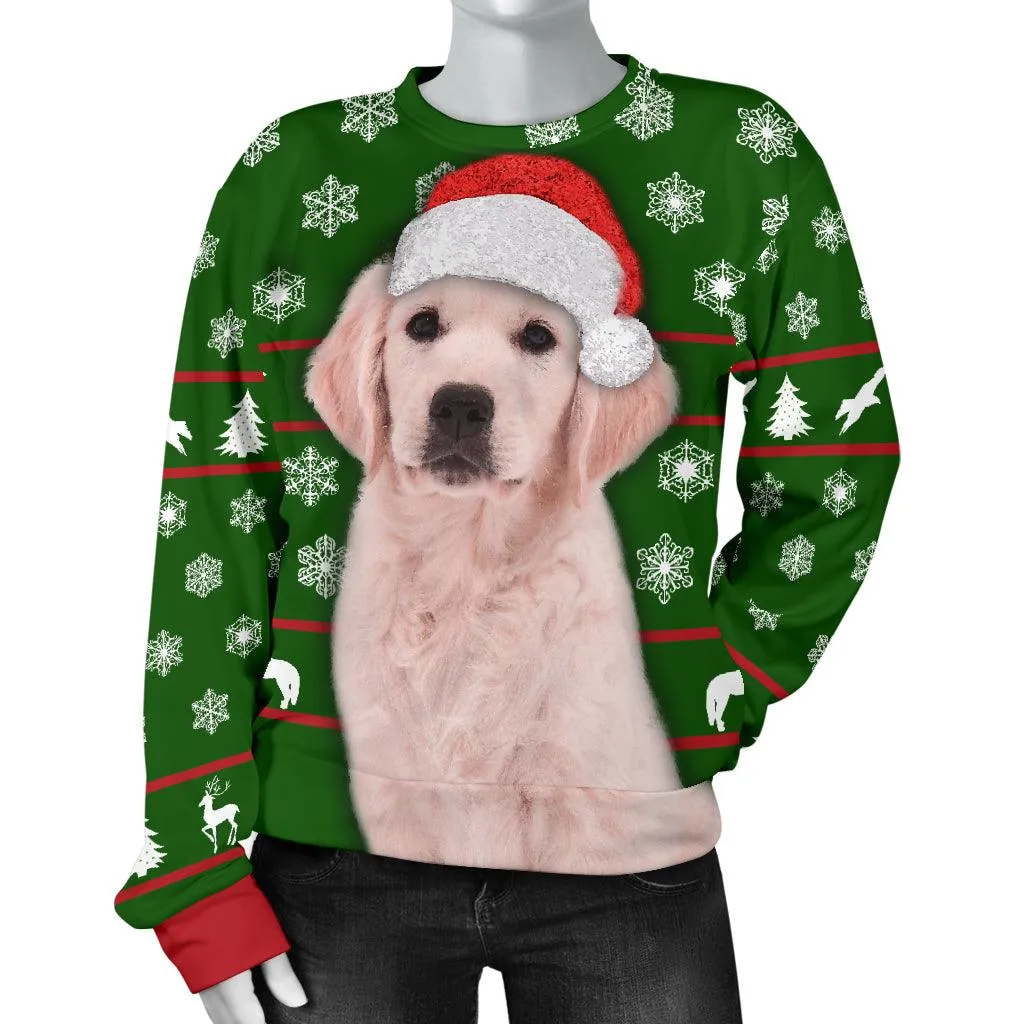 Santa Golden Retriever Womens Christmas Sweater