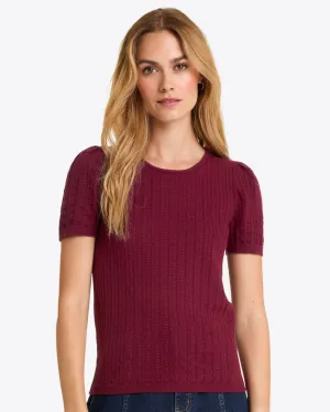 Short Sleeve Sweater in Red Pointelle