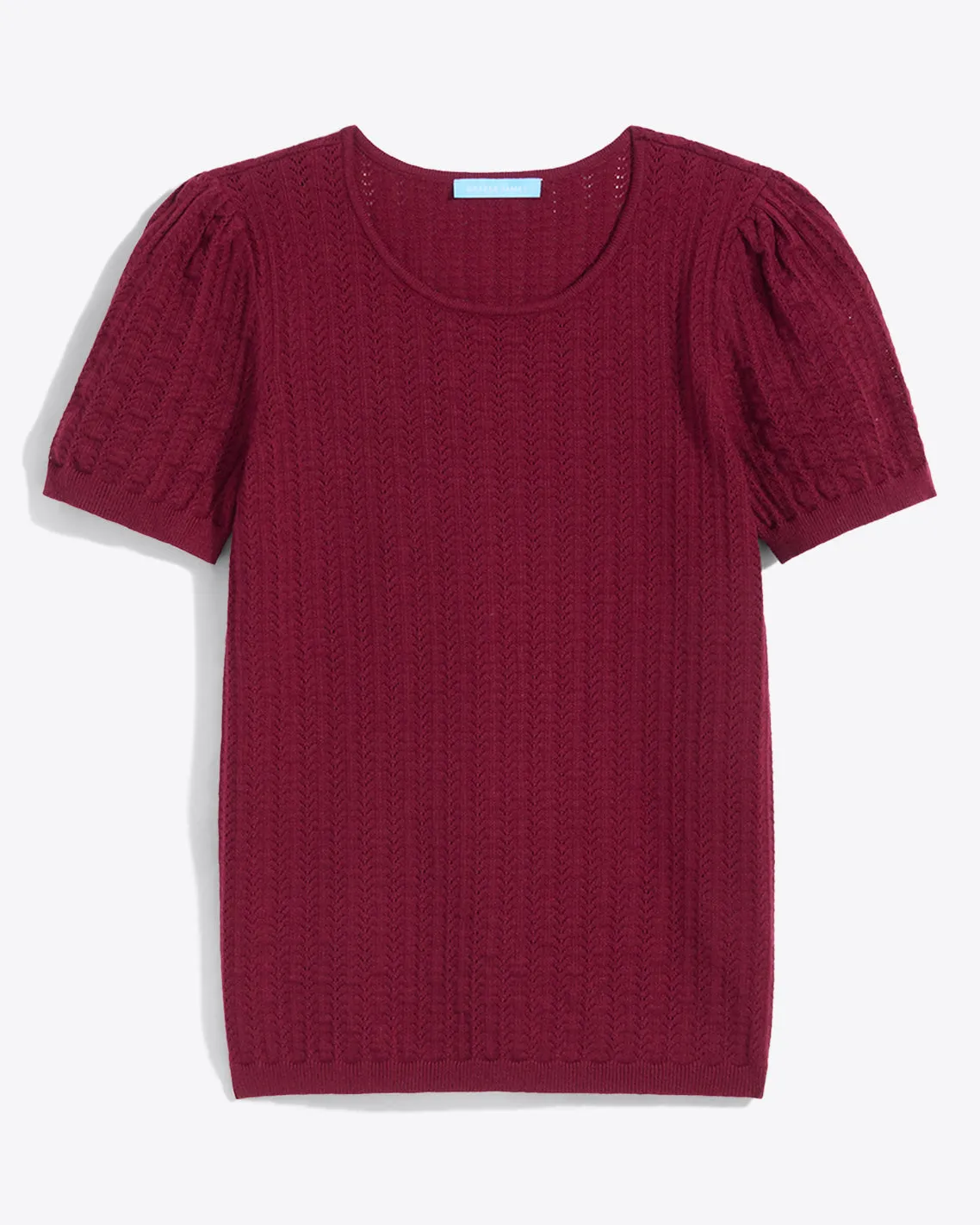 Short Sleeve Sweater in Red Pointelle