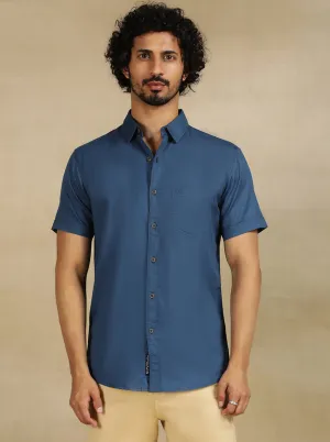 Slate Blue Solid Slim Fit Casual Shirt | JadeBlue