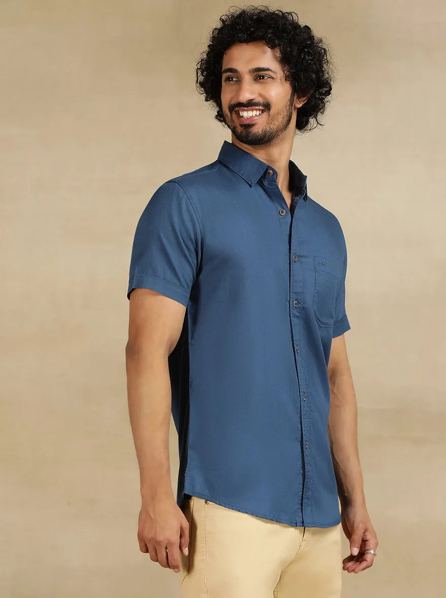 Slate Blue Solid Slim Fit Casual Shirt | JadeBlue