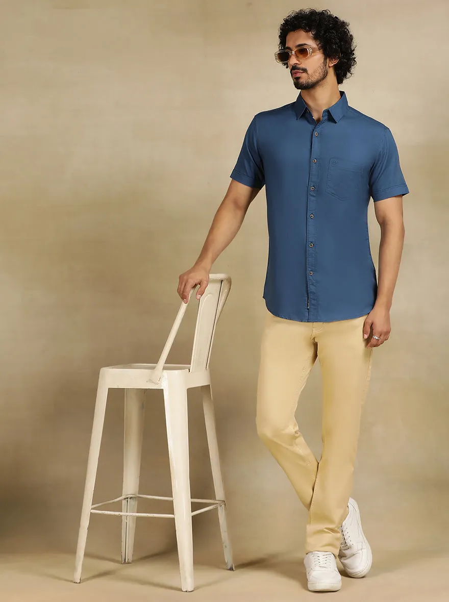 Slate Blue Solid Slim Fit Casual Shirt | JadeBlue