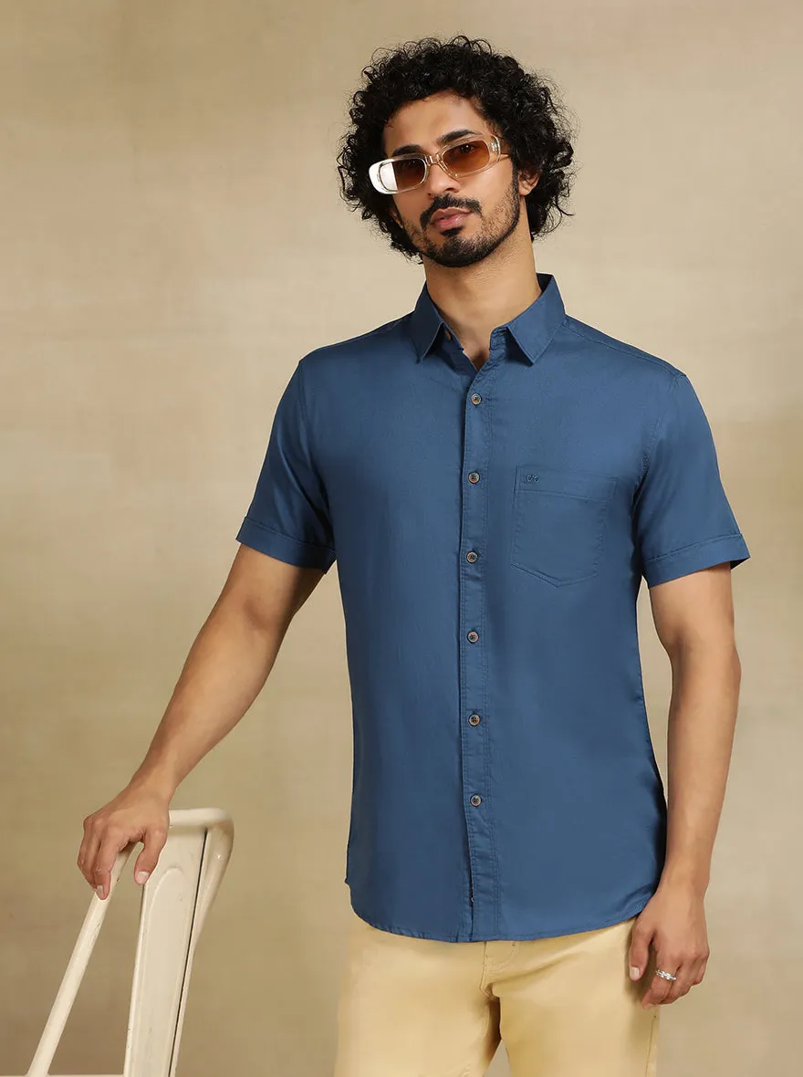 Slate Blue Solid Slim Fit Casual Shirt | JadeBlue