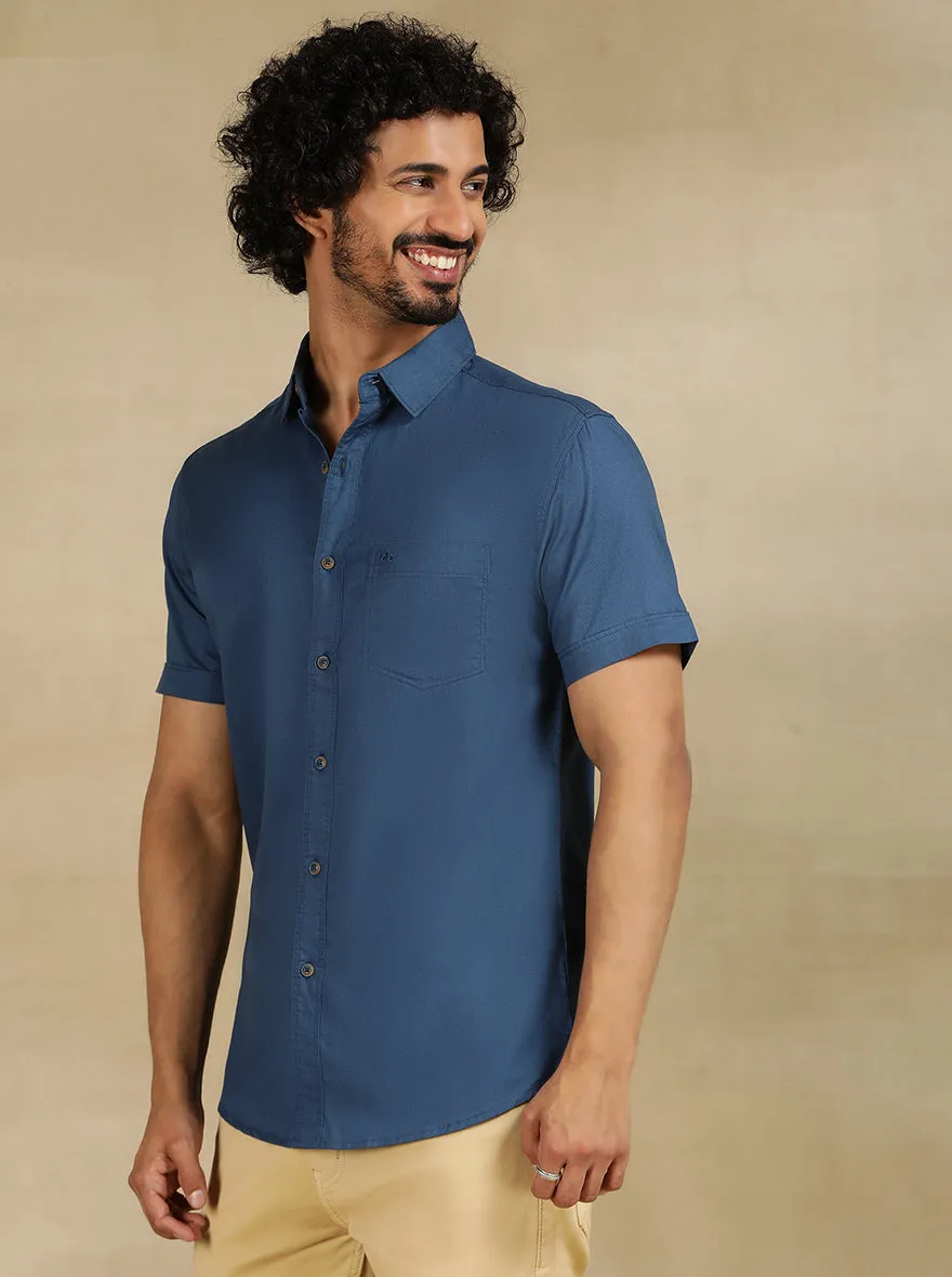 Slate Blue Solid Slim Fit Casual Shirt | JadeBlue