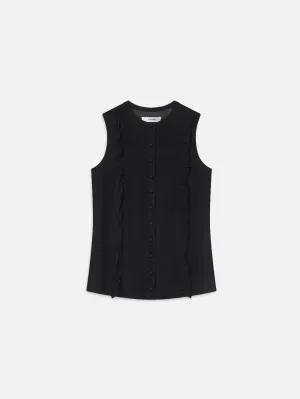 Sleeveless Ruffle Trim Blouse -- Black