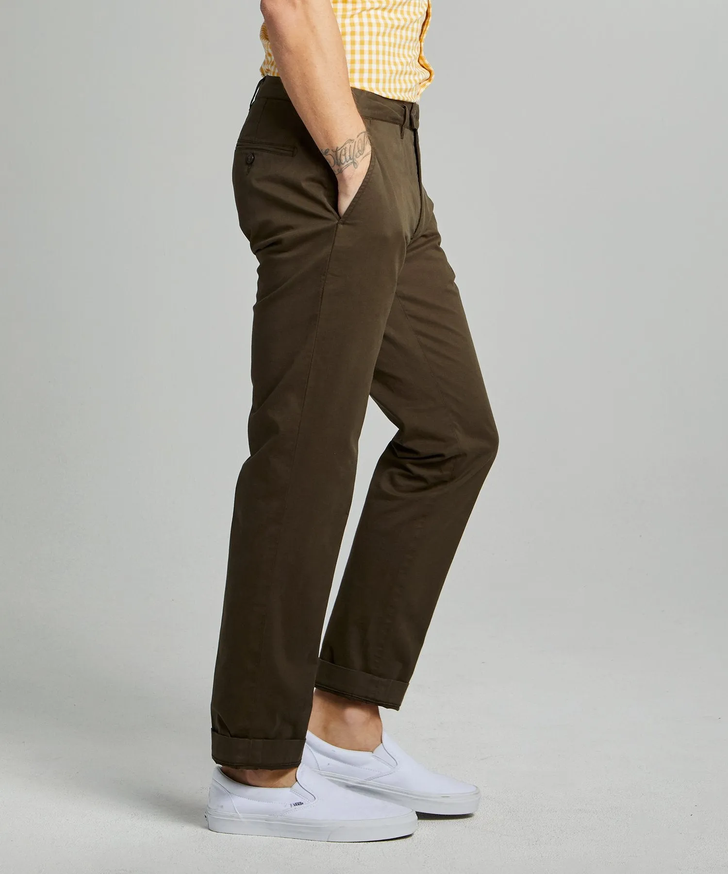 Straight Fit Tab Front Stretch Chino in Olive