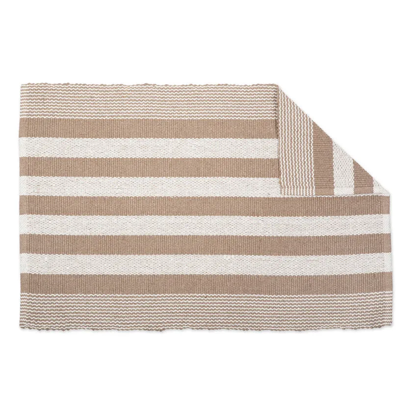 Tan and Cream Stripe Cotton Rug